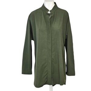 Aday Womens Something Borrowed Shirt, Green, Relaxed, Long, Stretch, Slit, XL